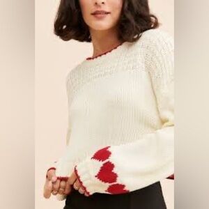 Forever 21 Handknit look sweater ivory with red hearts trim cropped valentine’s